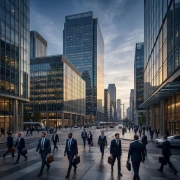 Modern European business district representing international business visa and entrepreneur opportunities abroad